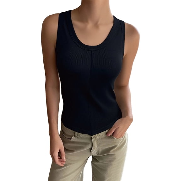 Soyumi Women Tank Top with Built-in Padded Bra Adjustable Wide Strap V-Neck Camisole Cotton Cami Shirts Summer Beach Vest Workout Going Out Y2K Cute Shirts, Black