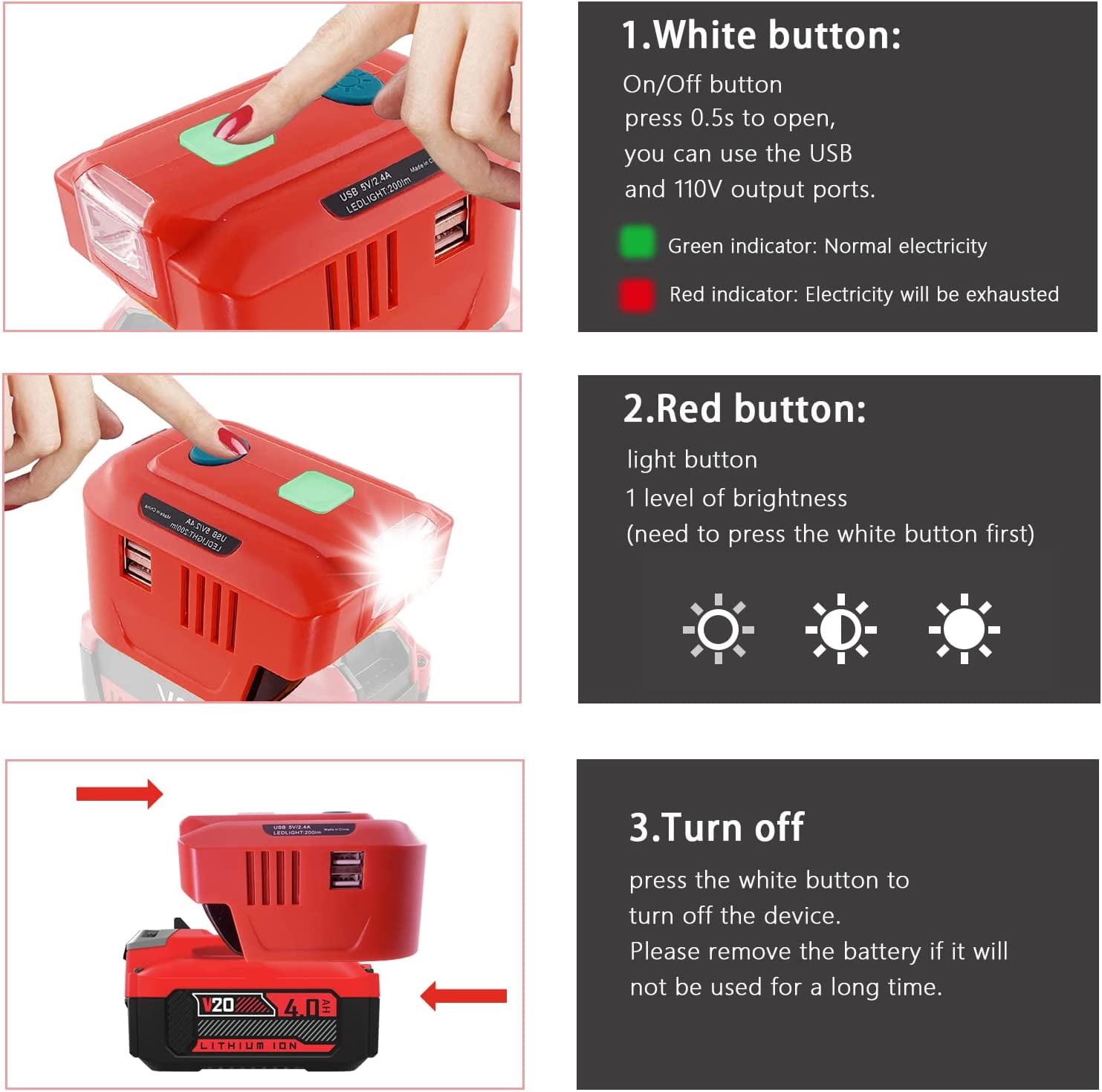 150W Inverter Generator for Carftsman 20V V20 Battery Converter,Portable Power station with AC Outlet&2-USB &LED Light,Portable Power Source,USB Charger Adapter,Camping Inverter