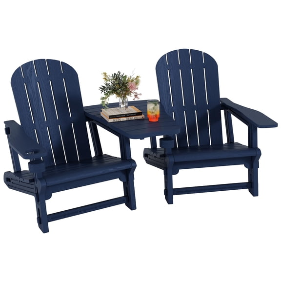 Dark Blue Shintenchi Adirondack Chairs Set of 2, HDPE Outdoor Chairs