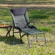Camping Lounge Chair with Detachable Footrest, Portable Folding Reclining Chair, Camping Chair with Adjustable backrest for Indoor and Outdoor, Camping, Beach, Fishing (Black + Detachable Footrest)