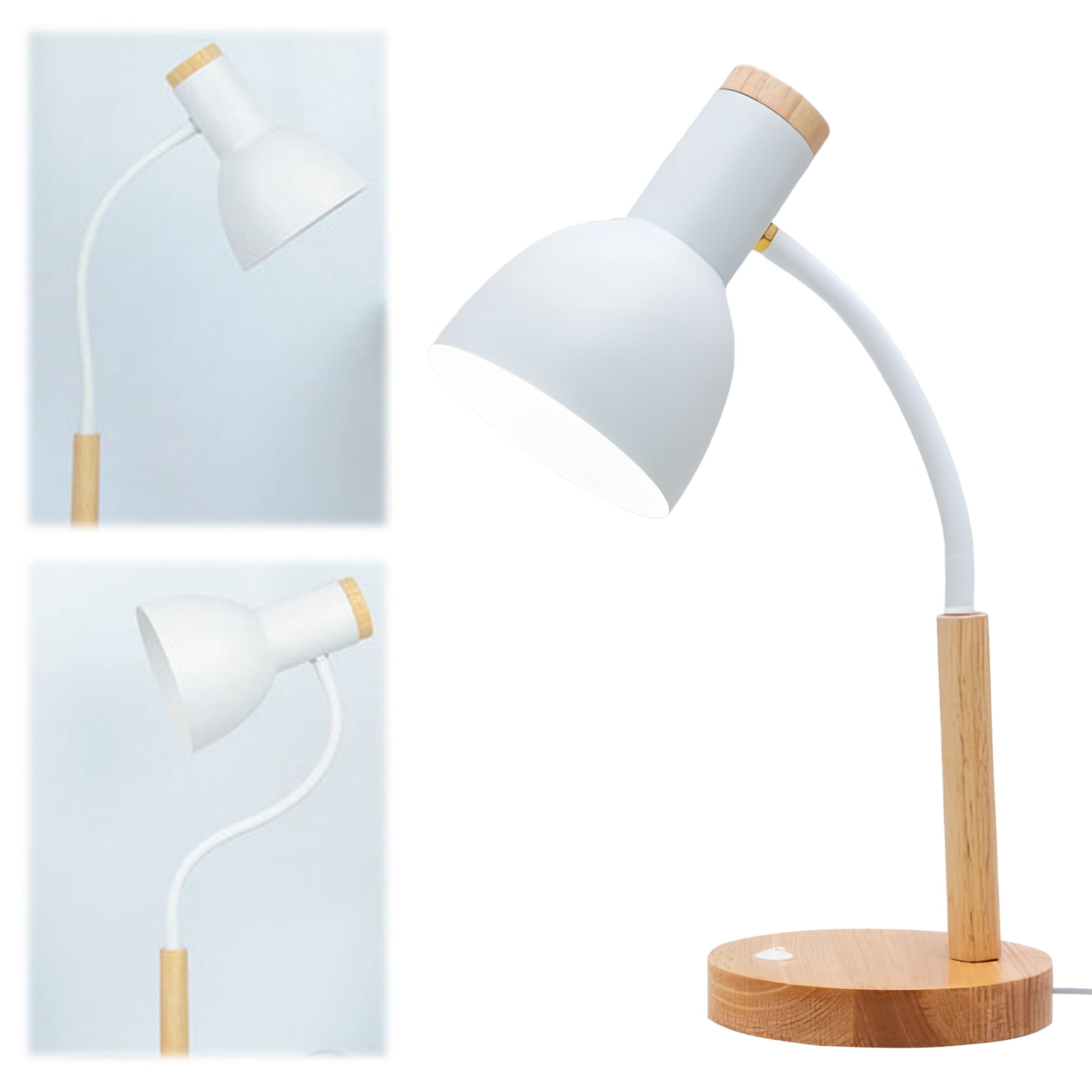 Nordic Wood Iron LED Eye Protection Desk Lamp with Wood Base Nordic Simple Iron Wood Table Lamp W/ 3 Colors Adjustable for Study Bedroom Parlor Bookstore Hotel