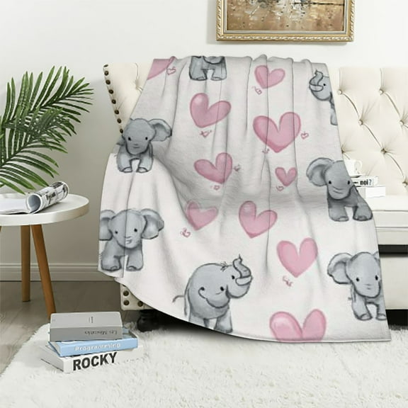 BCIIG Cute Elephant Blanket Gifts for Kids Girls for Bed Living Room Bedding Couch Soft Lightweight Warm Cozy Pink Flower and Animal Throw Blankets Decor Seasons 40x50in