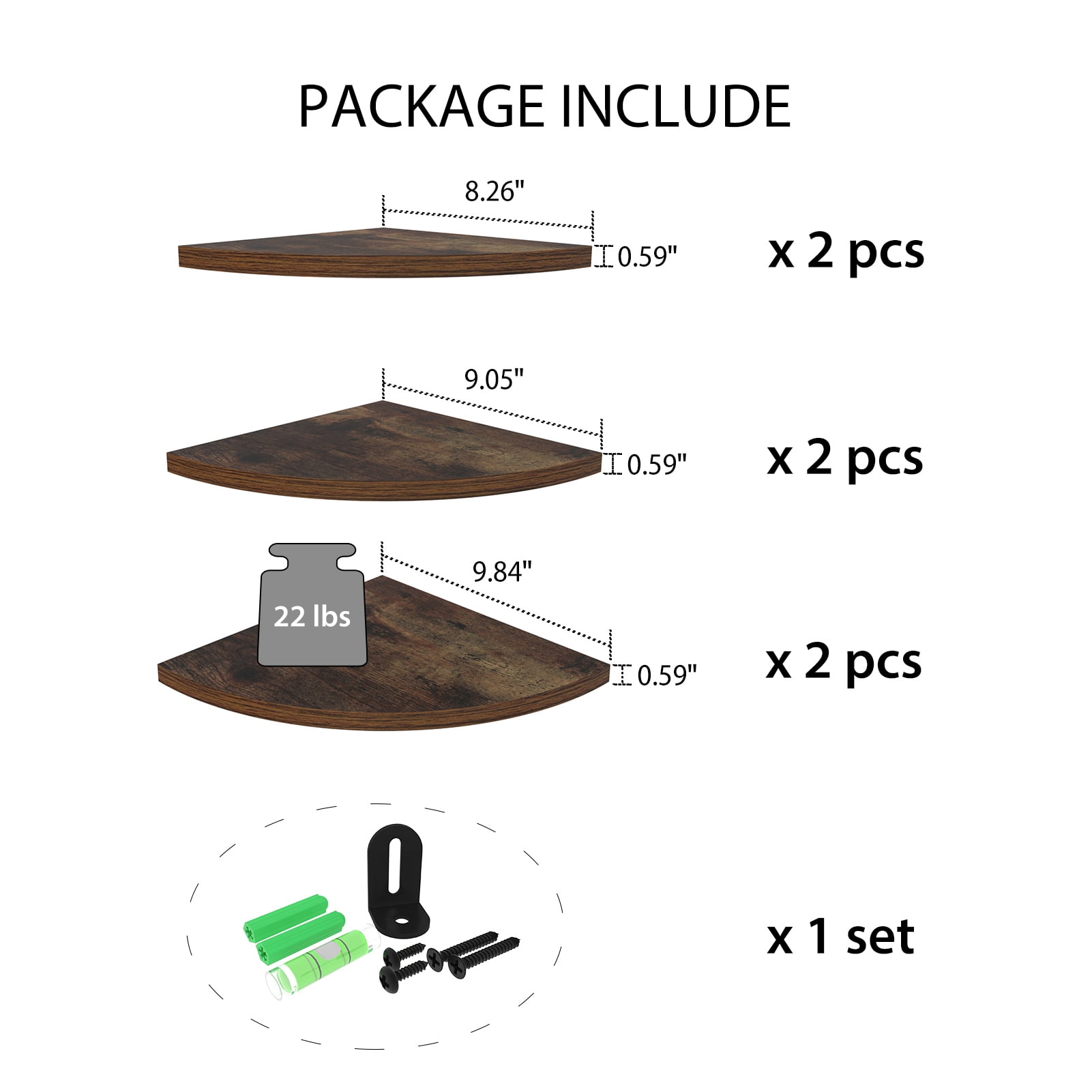 Wall Mount Floating Corner Shelf Set of 6, Minimalist Wood Corner Wall Shelves for Bedroom, Living Room, Bathroom, Kitchen