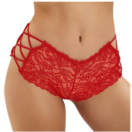 

ZMHEGW Women Panty Lace Plus Size Lace High Waist Thong Panties Intimate Apparel For Womens