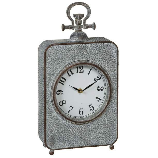 Cbk Metal Textured Washed Galvanized Desk Clock 158343 Walmart Com Walmart Com