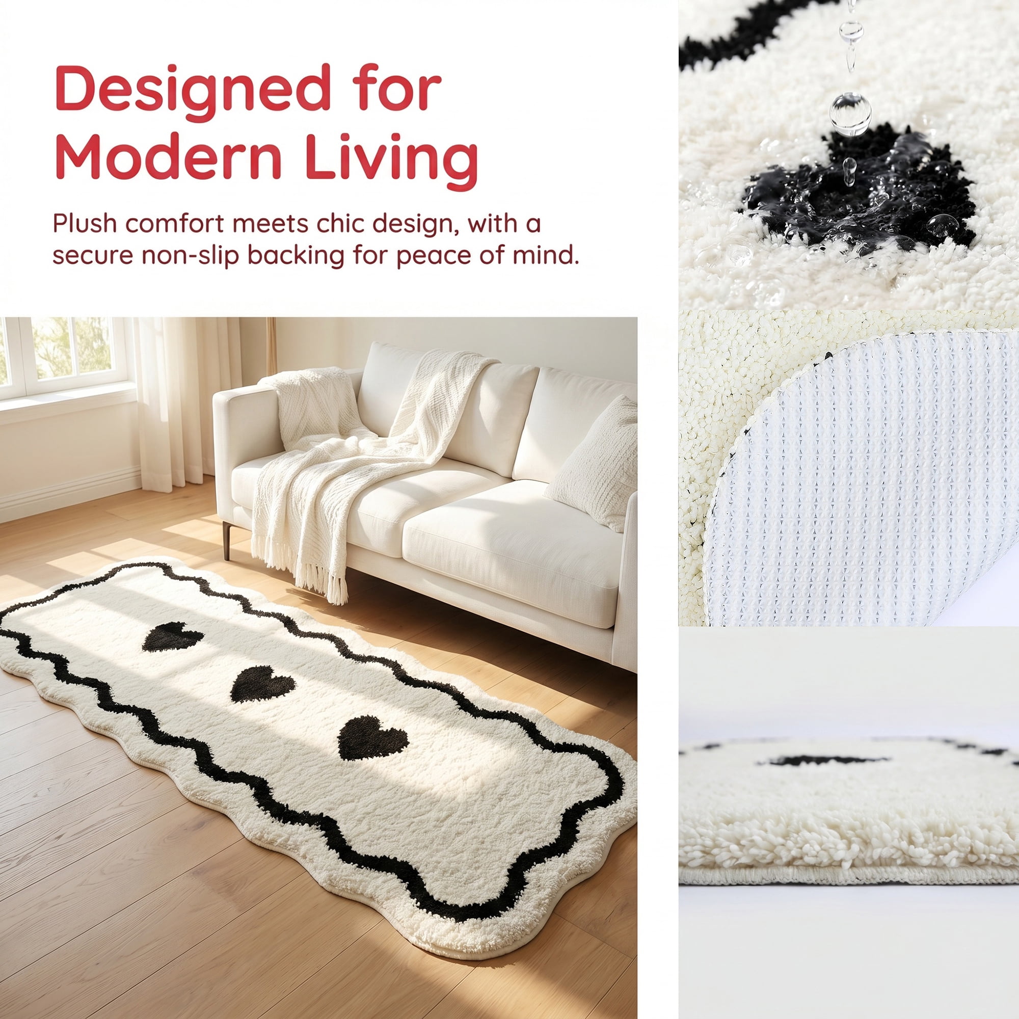 Unique Bargains Extra Long Shaggy Faux Fur Non-Slip Plush Rug White 47" x 16"