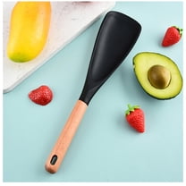 Silicone Cooking Spoon with Wooden Handle (29/34cm) – Safe for Nonstick Cookware, Multifunctional for Stirring/Flipping/Scooping, Easy to Clean