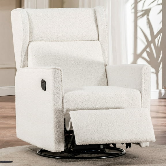 COMHOMA Nursery Rocking Chair Teddy Upholstered Swivel Rocker Recliner Manual Glider Reclining Chair for Living Room Bedroom Offices,Beige