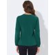 thumbnail image 4 of Allegra K Blusa casual de manga larga con cuello redondo y escote plisado para mujer Verde L Unique Bargains Blusa, 4 of 5