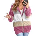 thumbnail image 2 of Womens Winter Fuzzy Fleece Jacket Hooded Color Block Patchwork Cardigan Coats Outerwear with Pockets Rose Red M, 2 of 9