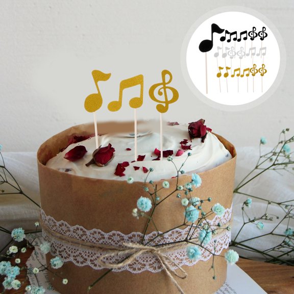 SEWCHICS Music Theme Birthday Cake Toppers 18PCS Paper Decorations in Black for Wedding Party