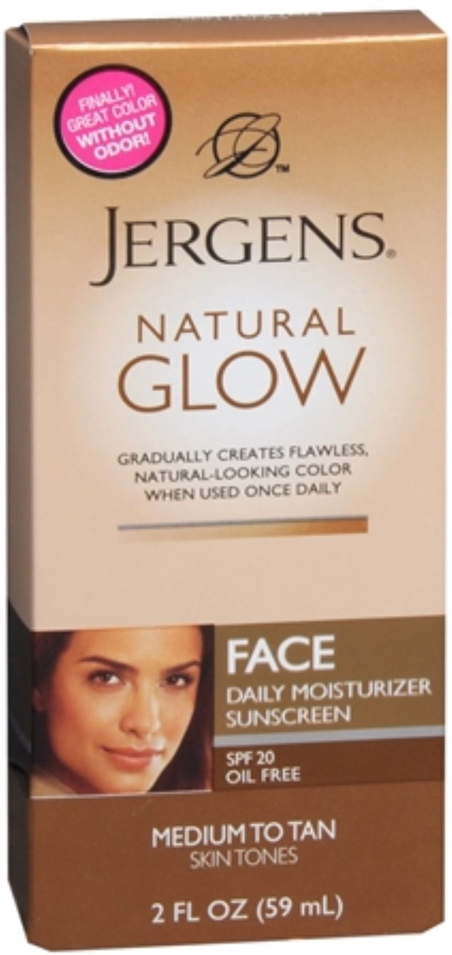 Jergens Natural Glow Daily Facial Moisturizer SPF 20, Medium To Tan Skin Tones 2 oz (Pack of 2