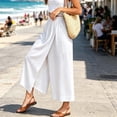 thumbnail image 2 of Olyvenn Women's Front Split Skirt Pants, High Elastic Waist, Loose Thin Fabric Summer Pants with Pockets White XL, 2 of 9