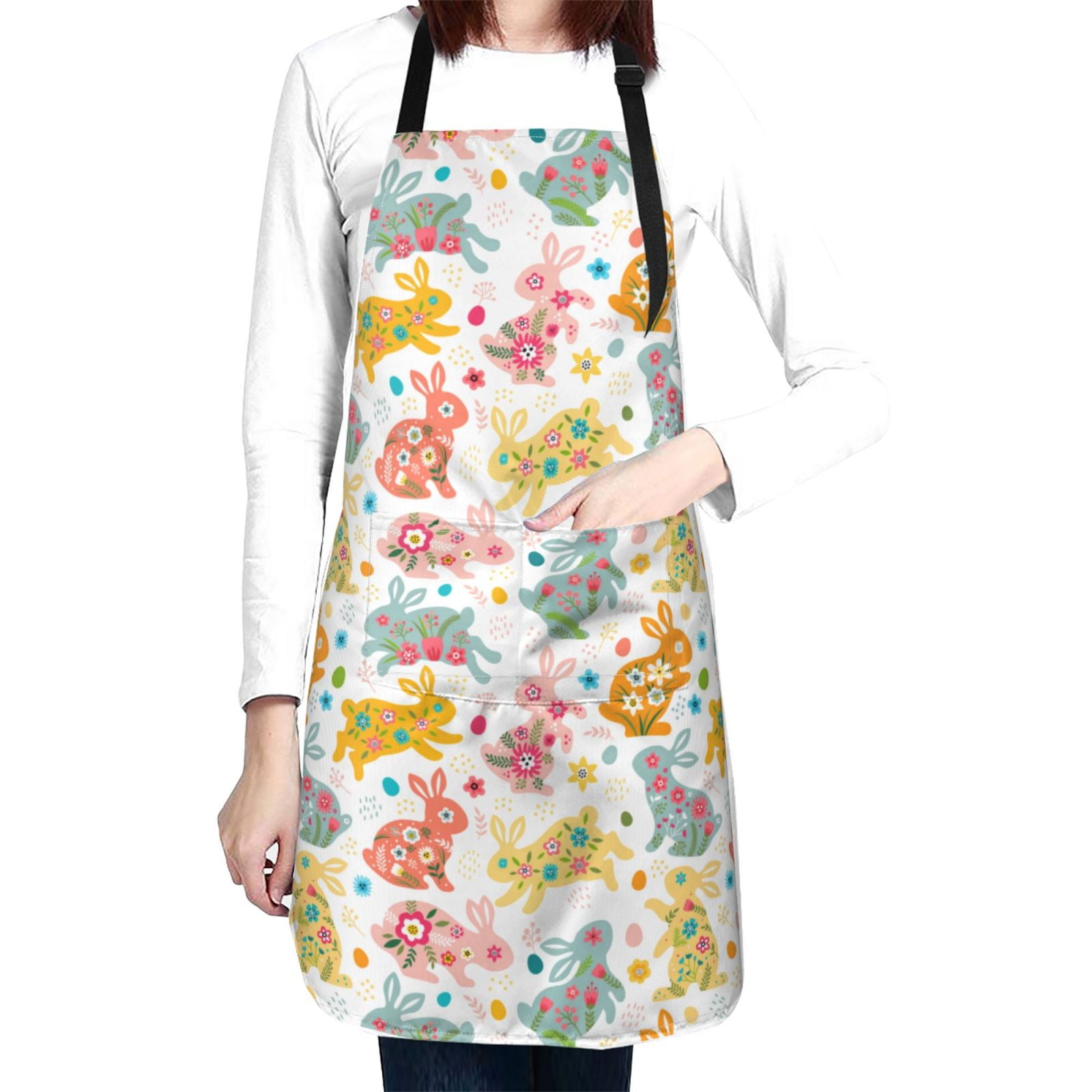 Kdxio Boho Bunny Apron with Pockets Adjustable Kitchen Aprons for Men Women Waterproof Aprons for Cooking,Drawing,Crafting, Baking Household Cleaning