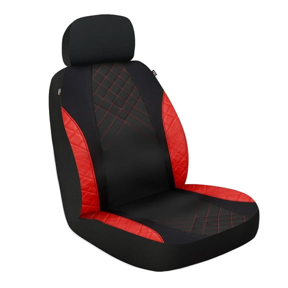 Custom Accessories Durable Vegan Leather Car Seat Cover with Headrest, Trilogy 1-Piece, Black-Red