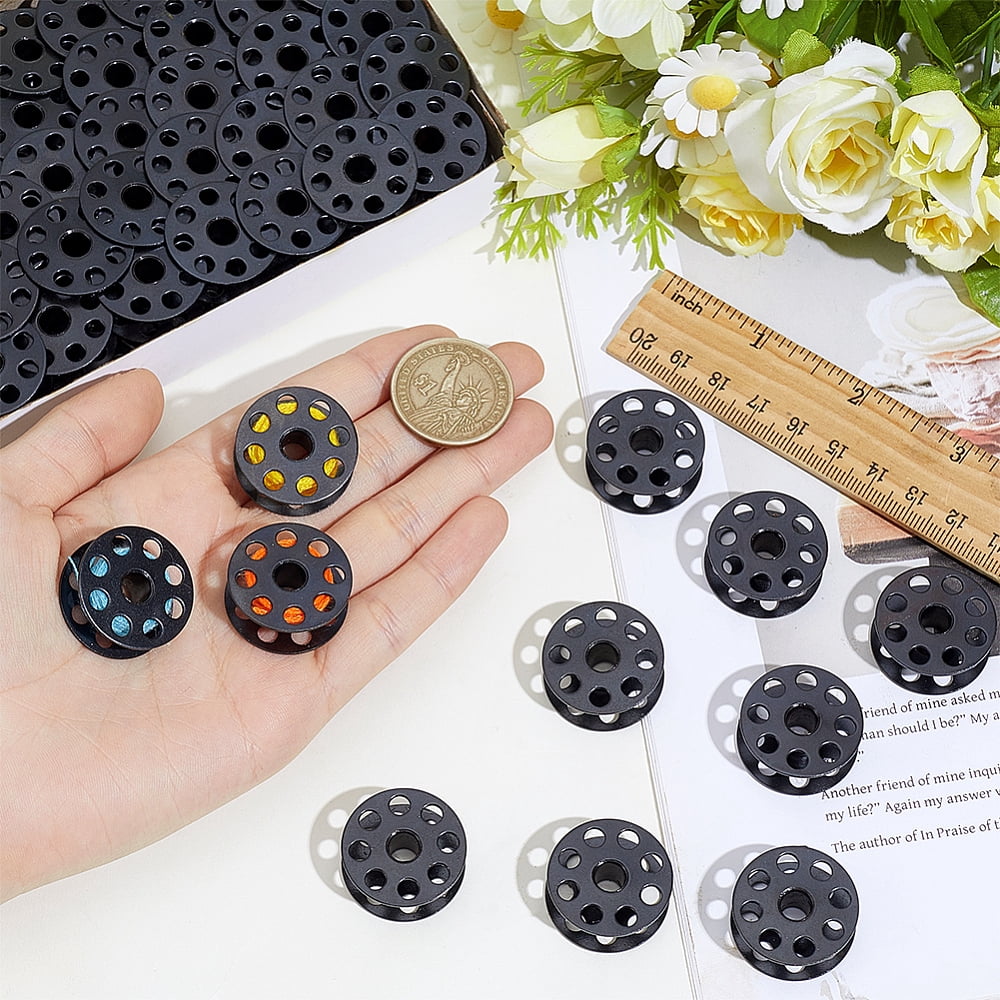 Iron Sewing Embroidery Thread Spool Empty Bobbins for Embroidery and Sewing Machines Black 2.55x1.1cm