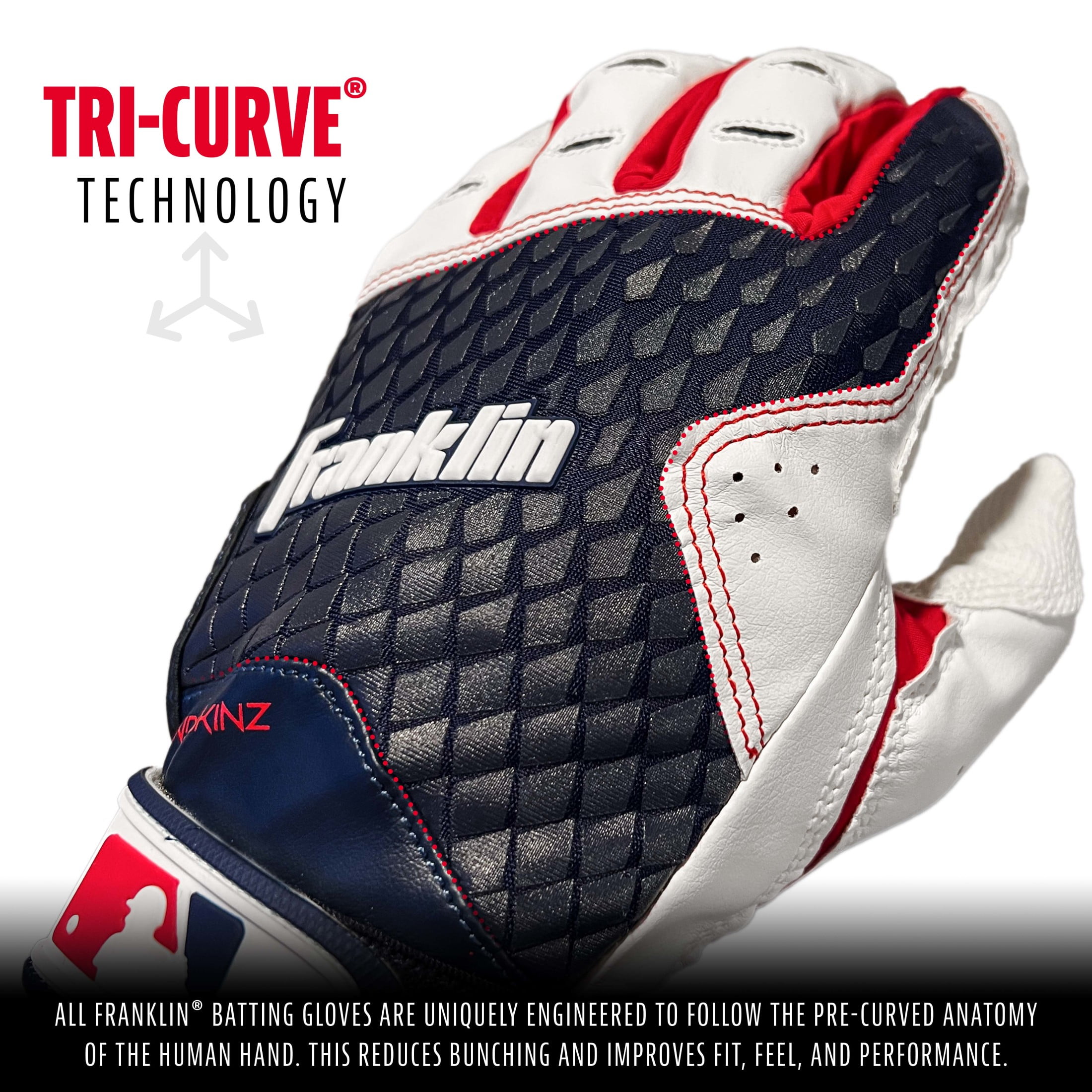 Franklin Sports MLB Batting Gloves - 2nd Skinz Batting Gloves - Baseball + Softball Gear - Adult M Navy Pair for Hitting - Adult Medium