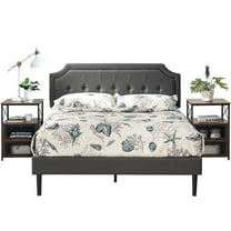 VECELO 3-Piece Bedroom Sets Upholstered Platform Bed Frame and 2 Nightstand