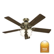 Hunter 52 inch Indoor Ceiling Fan with LED Lights and Pull Chain - Brass Ceiling Fan, Standard Mount, 5 Blades, For Bedroom, Living Room, or Kitchen, Quiet - Studio Series 53063, Antique Brass