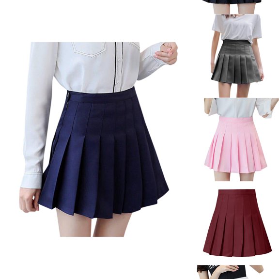 ZHOGXU Women's Skirt Summer High Waist Solid Color Pleated A Line Comfortable Fashion Mini Skirts For Casual Daily Wear,Navy,Xl