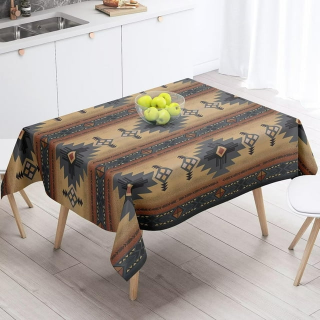 Aztec Tablecloth, Ethnic Tribal Geometric Design Rustic Style Table Cloth Boho Chic Washble Table Cover for Dinning Kitchen Farmhouse Party Decor 60""x120""