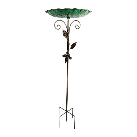 HBFAGFB 30 Inch Standing Metal Bird Bath on Pole, Heavy Duty Vintage Iron Wild Bird Water Drinker Bowl for Outdoor Garden Backyard Decor