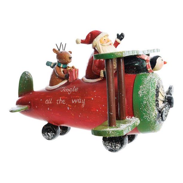 Decoris 9708686 Santa in Airplane Christmas Decoration, Red Resin Case of 2