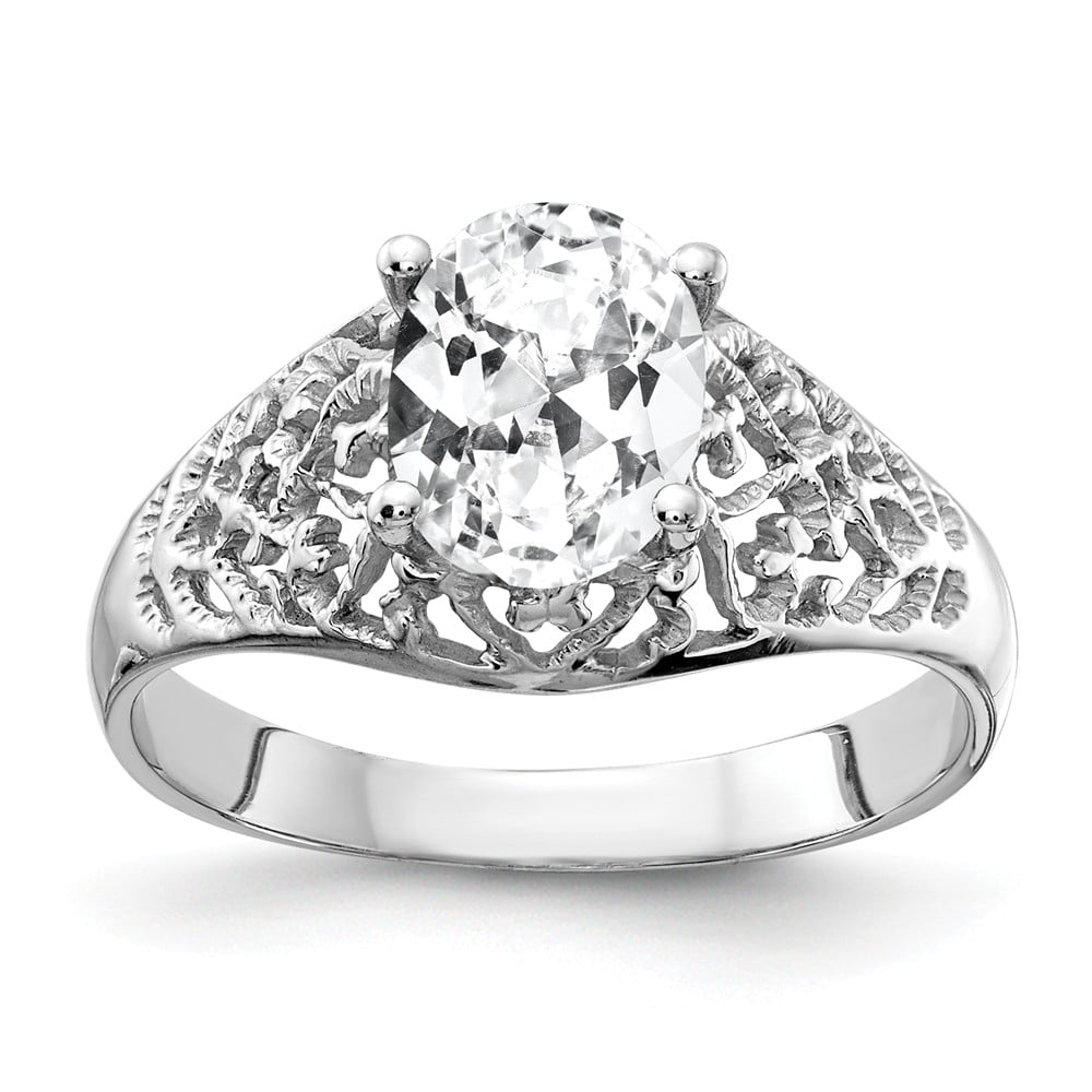 Solid 14k White Gold 8x6mm Oval Cubic Zirconia CZ Anniversary Ring Band