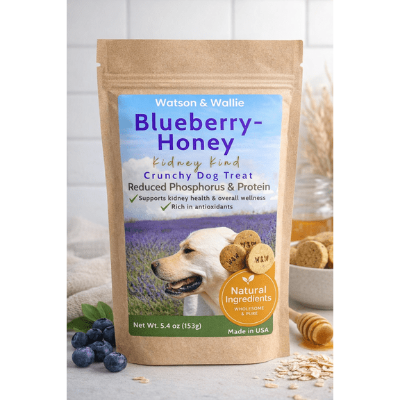 Watson & Wallie Blueberry & Honey Dog Treats, Kidney Kind Crunchy Biscuits, Low Phosphorus & Moderate Protein, Gluten-Free, 5.4 oz