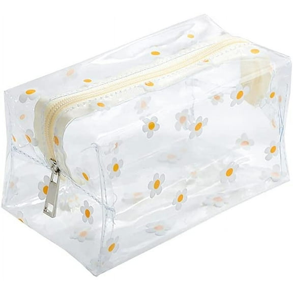 Clear Flower Makeup Bags Transparent Floral Cosmetic Bag Travel Wash Bag Waterproof Toiletry Storage Pouch for Women Girls Daisy