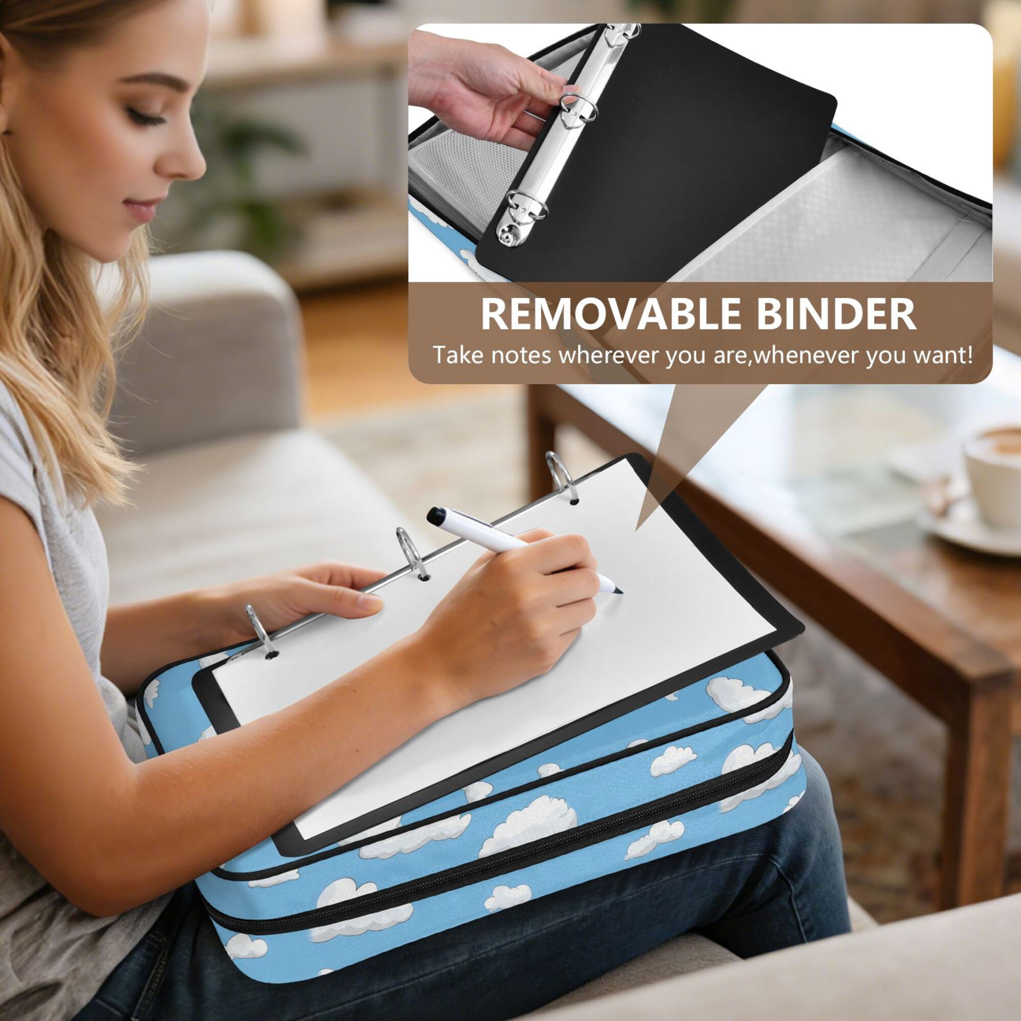 FORMRS Accordion File Folder A4 Size 7-Pocket Expanding Document Organizer Bag with 3 Ring Binder, Cartoon Cloud Pattern
