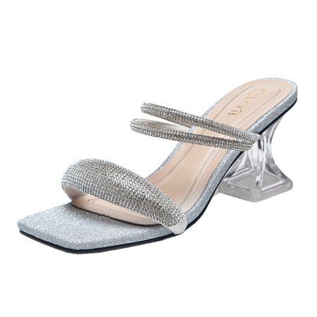 

NECHOLOGY Women s European And American Crystal Diamond Foreign Trade Large Size Soft Sole Casual Woven Slide Sandals Women Silver 9