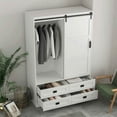 thumbnail image 4 of Resenkos Tall Bedroom Armoire Wardrobe Closet, Clothing Storage Cabinet with Hanging Rod, Barn Door, Drawers & Open Shelves - White, 4 of 19