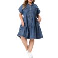 thumbnail image 2 of Agnes Orinda Women's Plus Size Denim Babydoll Dress Short Sleeve Button Down Tiered Hem Casual A-line Jean Dresses with Pockets 4X Grey Blue, 2 of 6