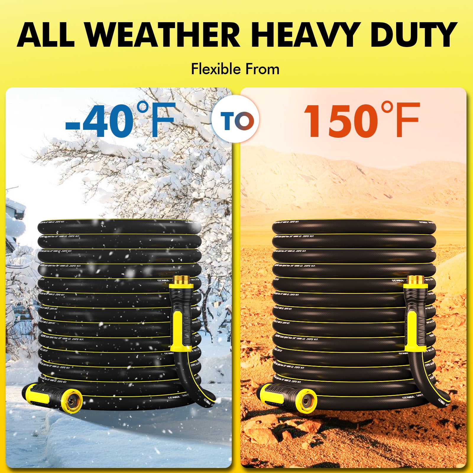 Gewna 5/8''x 200 ft Heavy-Duty Garden Hose Burst Proof Rubber 3 Layer Water Hose with 10 Pattern Spray Nozzle