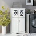 thumbnail image 3 of Patiojoy Armoire de Salle de Bain pour Plancher Armoire de Rangement avec 2 Portes en Verre Tablettes Réglables à 3 Niveaux Conception Anti-Basculement, 3 of 7