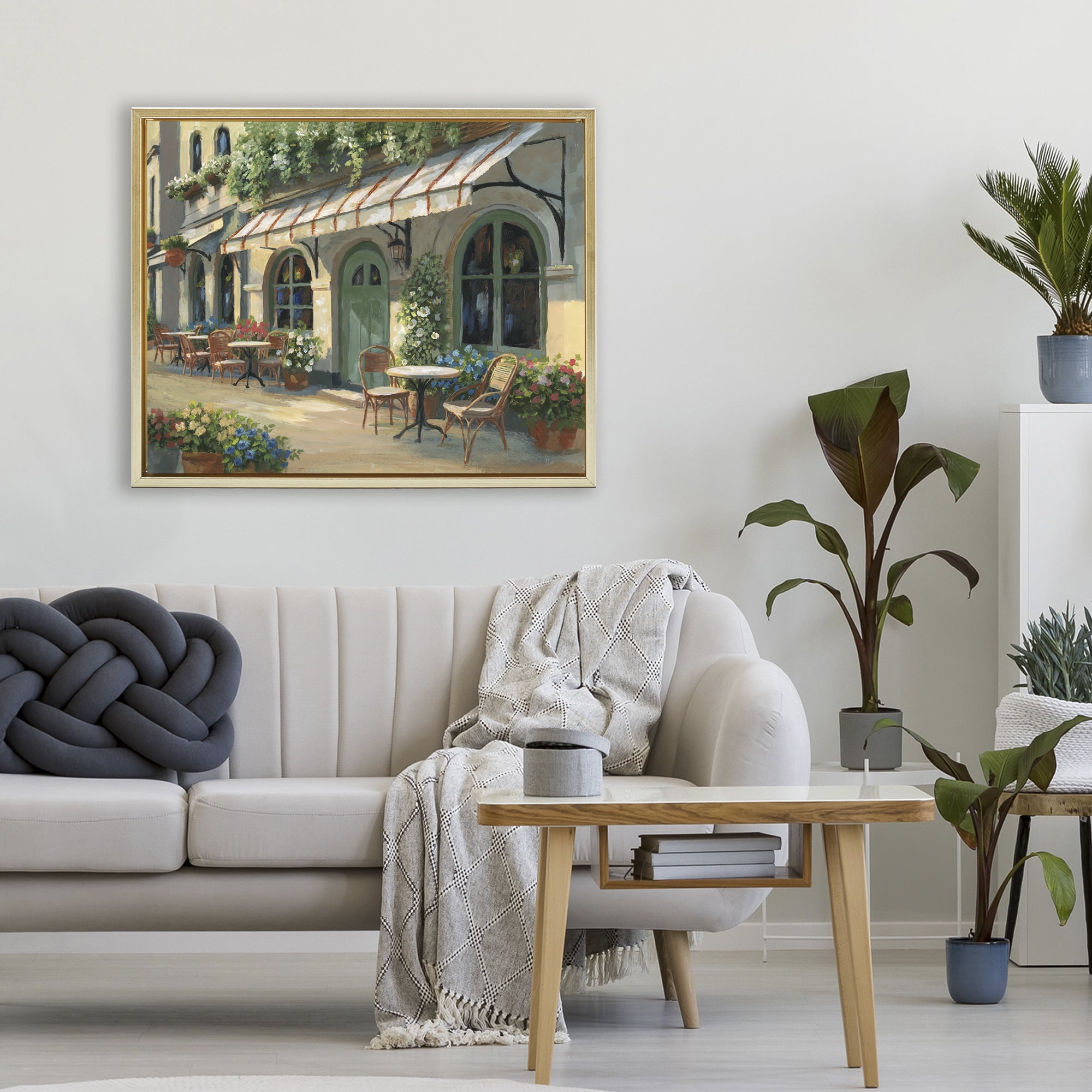 Stupell Industries Cozy Cafe Sunlit Patio Gold Framed Floater Canvas Wall Art, design by Nan