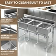 thumbnail image 4 of 3 Compartment Utility Sink with Adjustable Legs, Heavy Duty Commercial Sink, Freestanding Utility Sink with 304 Stainless Steel for Restaurant, Food Truck, 4 of 12
