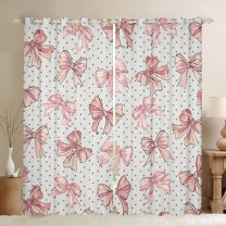 Homewish Retro Bow Ribbon Blackout Curtains Set of 2 (52x84 Each),Geometric Polka Dot Window Curtains,Pink Gray Curtains and Drapes For Chgirls Kids,Super Cozy Room Decor