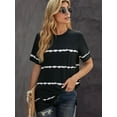 thumbnail image 3 of Summer striped short-sleeved top women's pullover loose shirt, 3 of 5