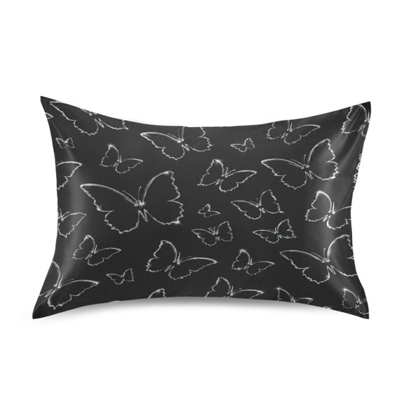 Satin Pillow Case Envelope Pillow Covers Standard Size Soft Pillow Cases for Bedroom, Silver Butterfly Printed