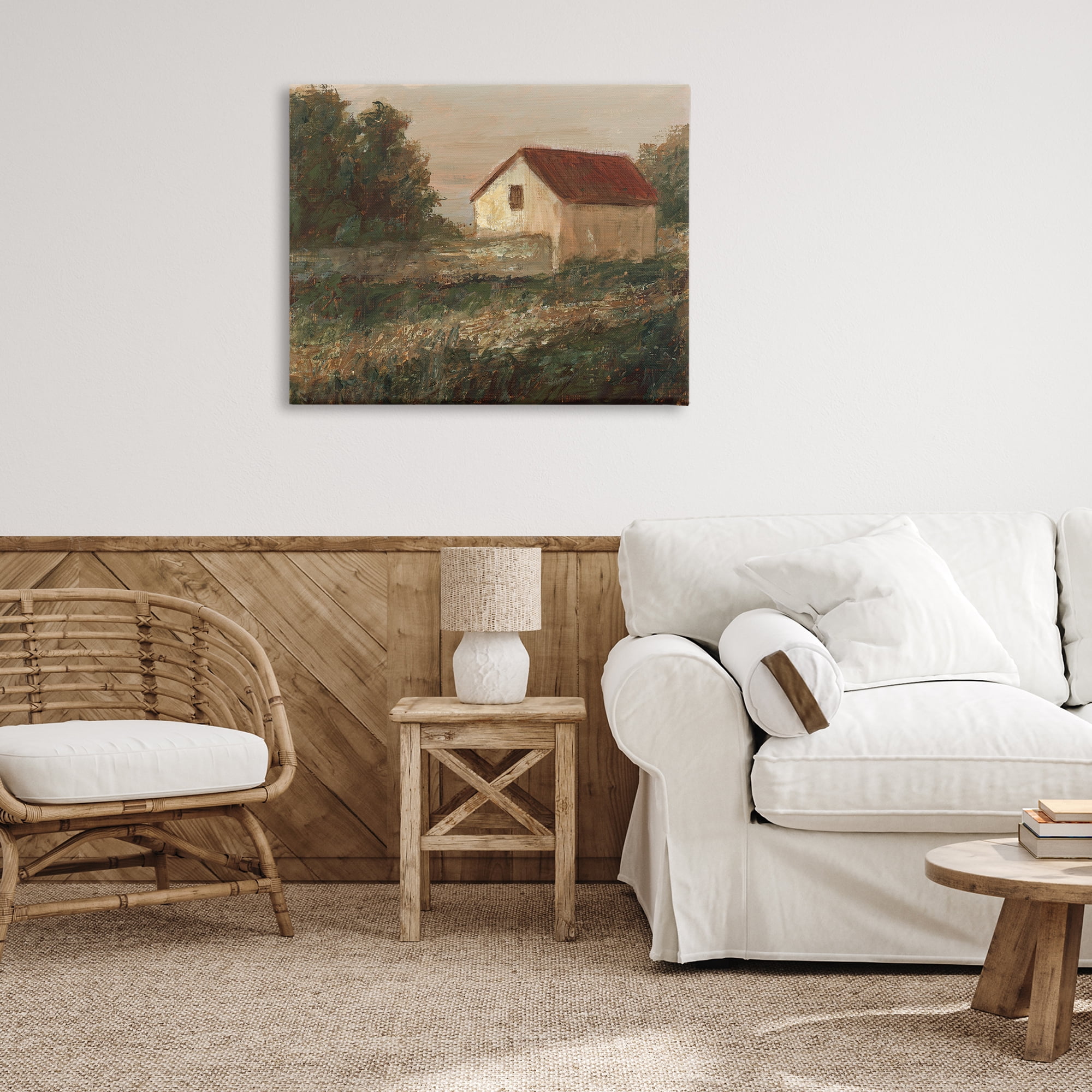 Stupell Industries Traditional Red Roof Cottage Landscape & Nature Painting Wrapped Canvas Art Print Wall Art, 40 x 30