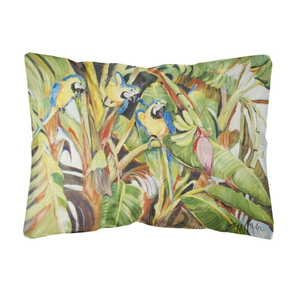 Carolines Treasures JMK1010PW1216 Three Blue Parrots Canvas Fabric Decorative Pillow 12H x16W multicolor