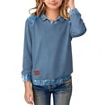 thumbnail image 5 of Bovxnpu Boys Long Sleeve Denim Shirts Undershirts Long Sleeve Collared Denim Panel Pullover Solid Casual Kids Tees, 5 of 9
