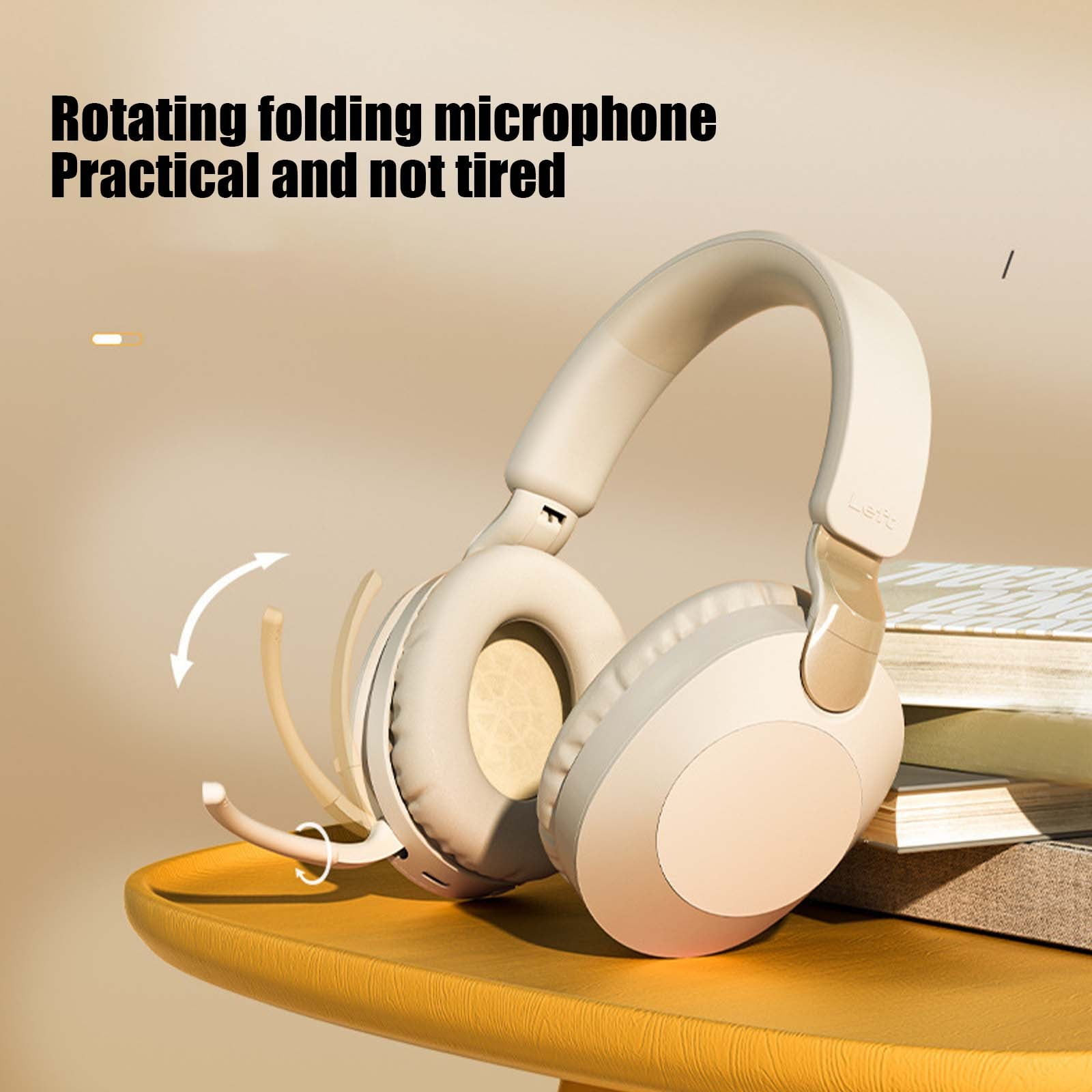 Wireless Headphones Bluetooth On-Ear Headset with Microphone and up to 50 Hours Battery Life with Quick Charging,Beige