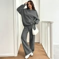thumbnail image 2 of Women's 2 Piece Lounge Sweatsuit Set Long Sleeve Hoodie Baggy Wide Leg Sweatpants Outfit Gray M, 2 of 7