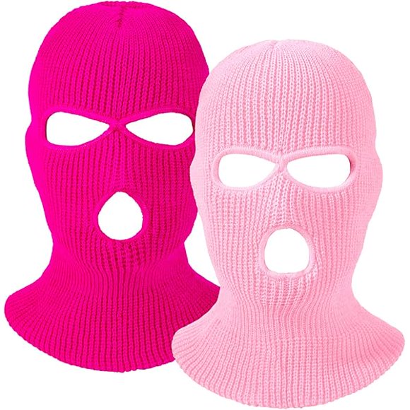 AoVoTo 2 Pieces 3-Hole Ski Mask Knitted Face Cover Winter Balaclava Full Face Mask for Winter Outdoor Sports (Pink, Rose Red)