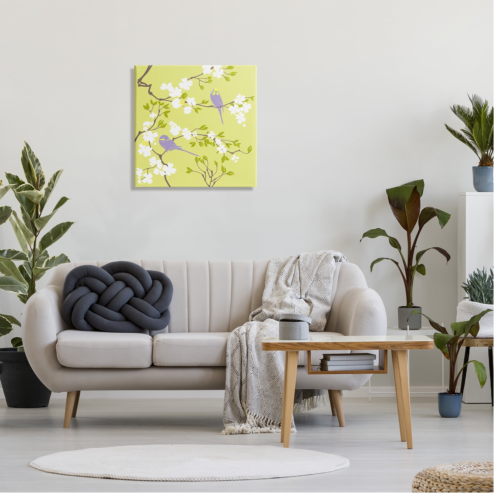 Stupell Industries Parakeets & Cherry Blossoms Animals & Insects Painting Gallery Wrapped Canvas Art Print Wall Art, 24 x 24