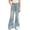 #04-Blue, variant on Spazoro Girls Denim Pants with Pockets, Elastic Waist Button Closure Loose Fit Wide Leg . Heart Plaid Print Casual Wide Leg Trousers Blue Size 5-6
