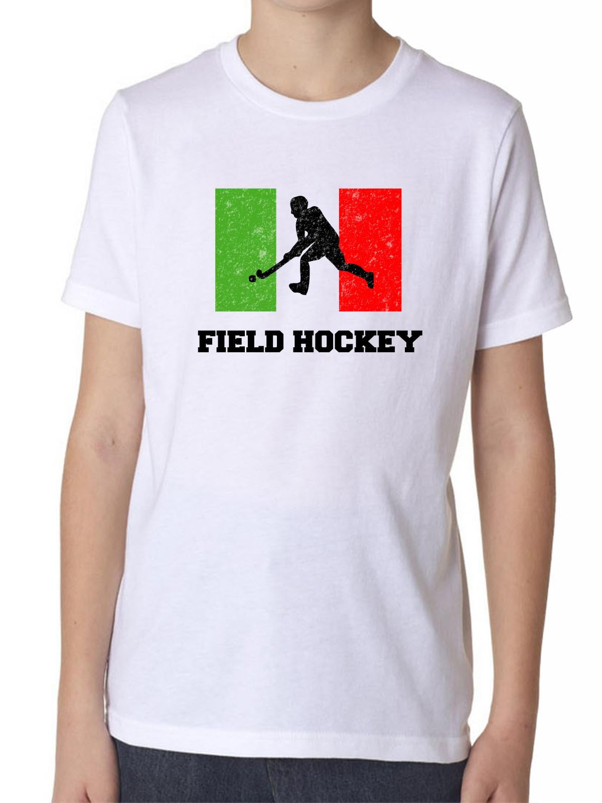 Italy Olympic Field Hockey Flag Silhouette Boy's Cotton Youth T-Shirt by Hollywood Thread